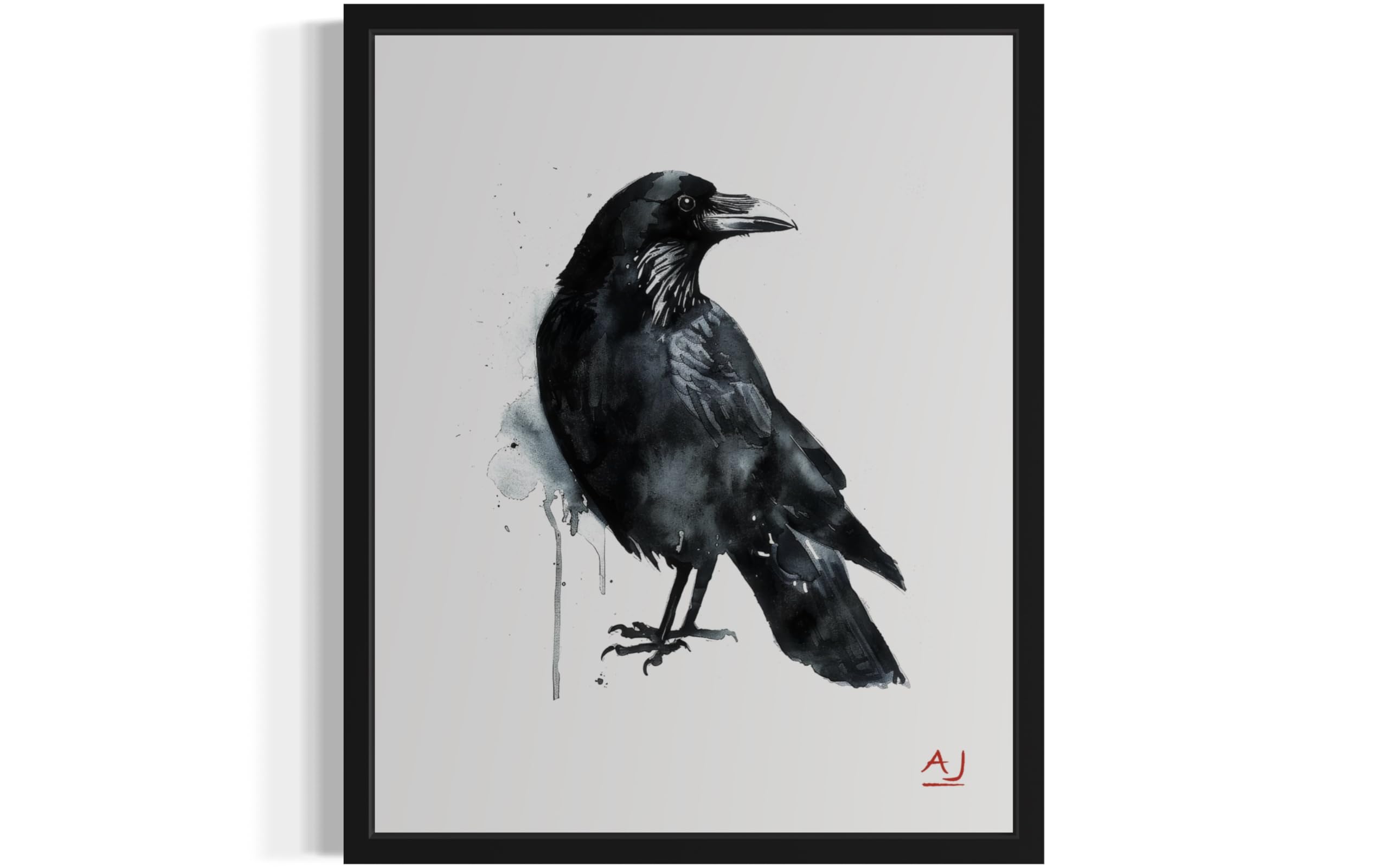 Amazon.co.jp: カラスアートプリントポスター、鳥の水彩画、自然の動物